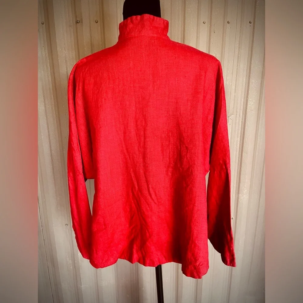 Itemz Chris Baumgartner 100% Linen Top Lagenlook Red Crop Dolman Slv USA OS FLAW - Picture 4 of 16